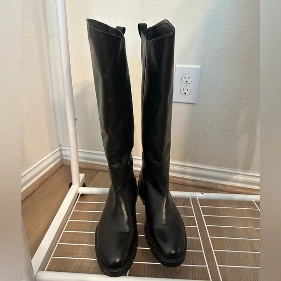 Massimo Dutti Black Leather Riding Boots - Picture 1 of 10